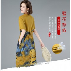 妈妈夏季短袖连衣裙2020新款中年洋气中长款中老年女装大码花裙子